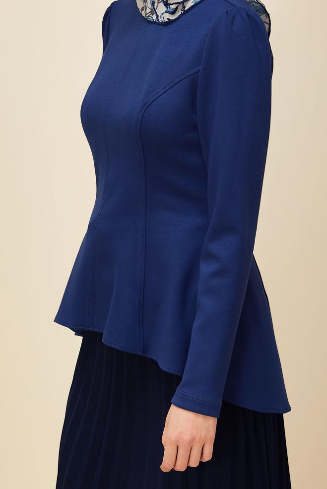 Vêtements hijab BLEU MARINE CHEMISIER DÉTAILLÉ VOLANT 46049 - ALVİNA