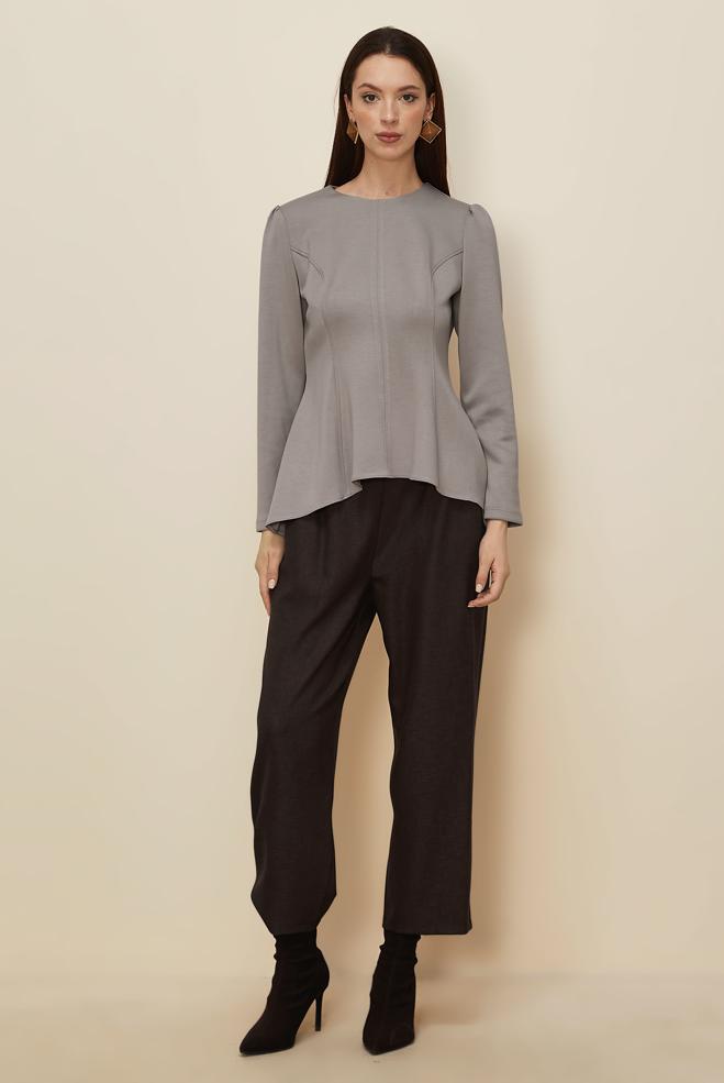 Tesettür giyim VİZON VOLAN DETAYLI BLUZ 46049 - ALVİNA