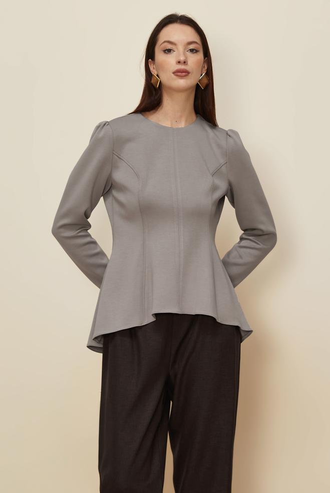 Tesettür giyim VİZON VOLAN DETAYLI BLUZ 46049 - ALVİNA