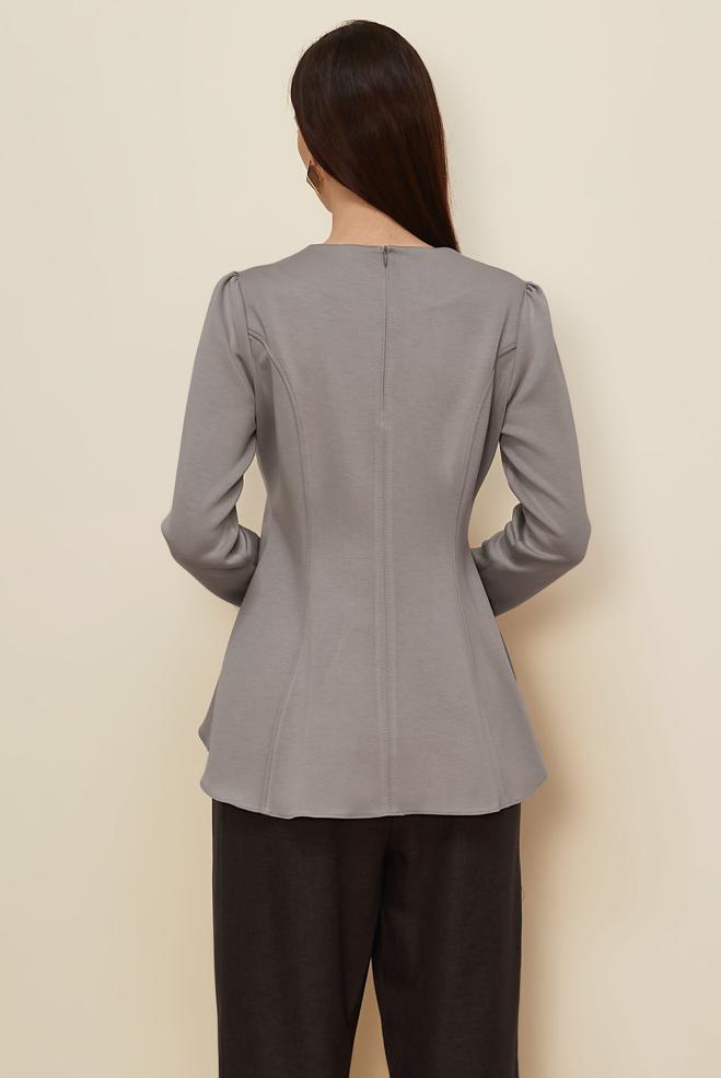 Tesettür giyim VİZON VOLAN DETAYLI BLUZ 46049 - ALVİNA