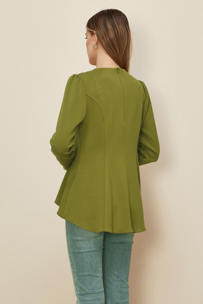 Tesettür giyim YEŞİL VOLAN DETAYLI BLUZ 46049 - ALVİNA