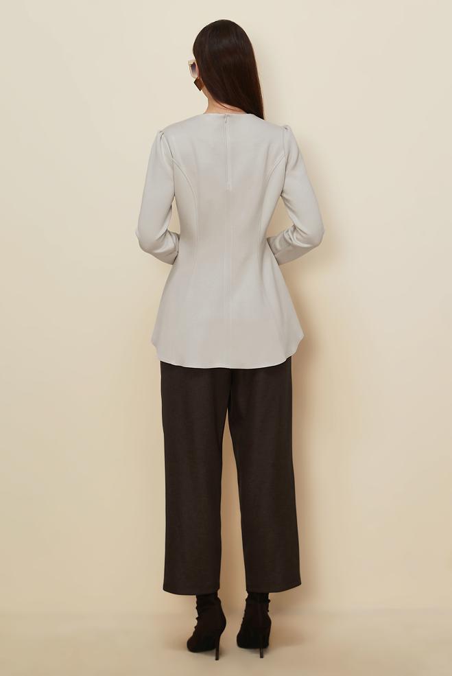 Hijab clothing ECRU FLYWHEEL DETAILED BLOUSE 46049 - ALVİNA