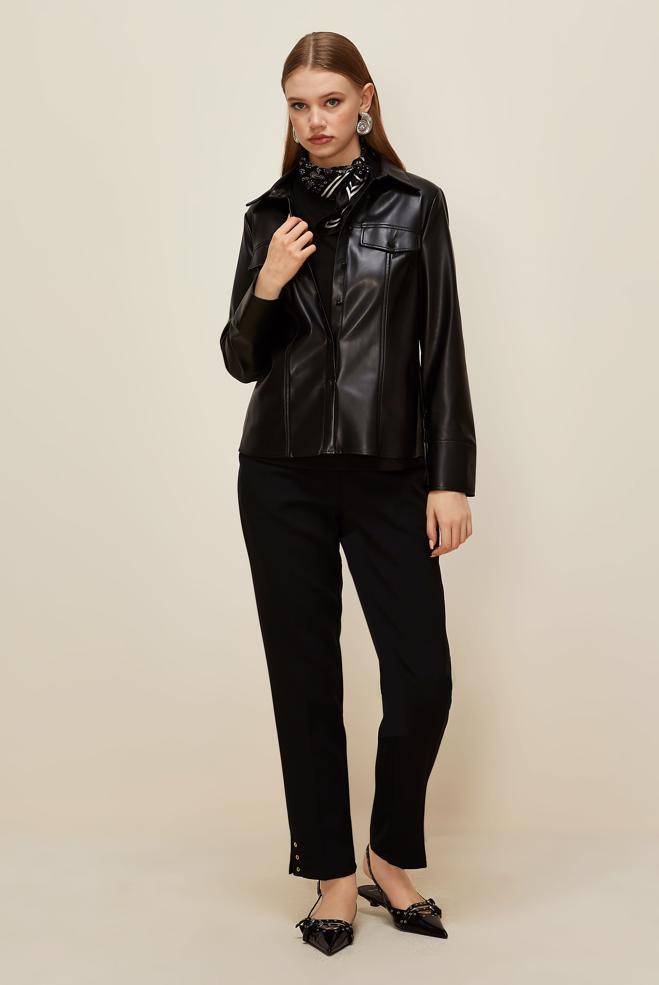 Hijab clothing BLACK  FAUX-LEATHER BLOUSE 46084 - ALVİNA