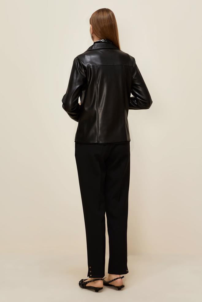 Hijab clothing BLACK  FAUX-LEATHER BLOUSE 46084 - ALVİNA