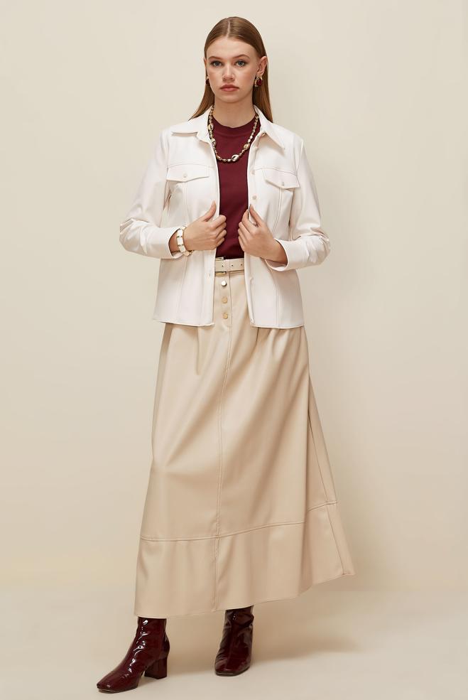 Tesettür giyim BEYAZ SUNİ DERİ BLUZ 46084 - ALVİNA