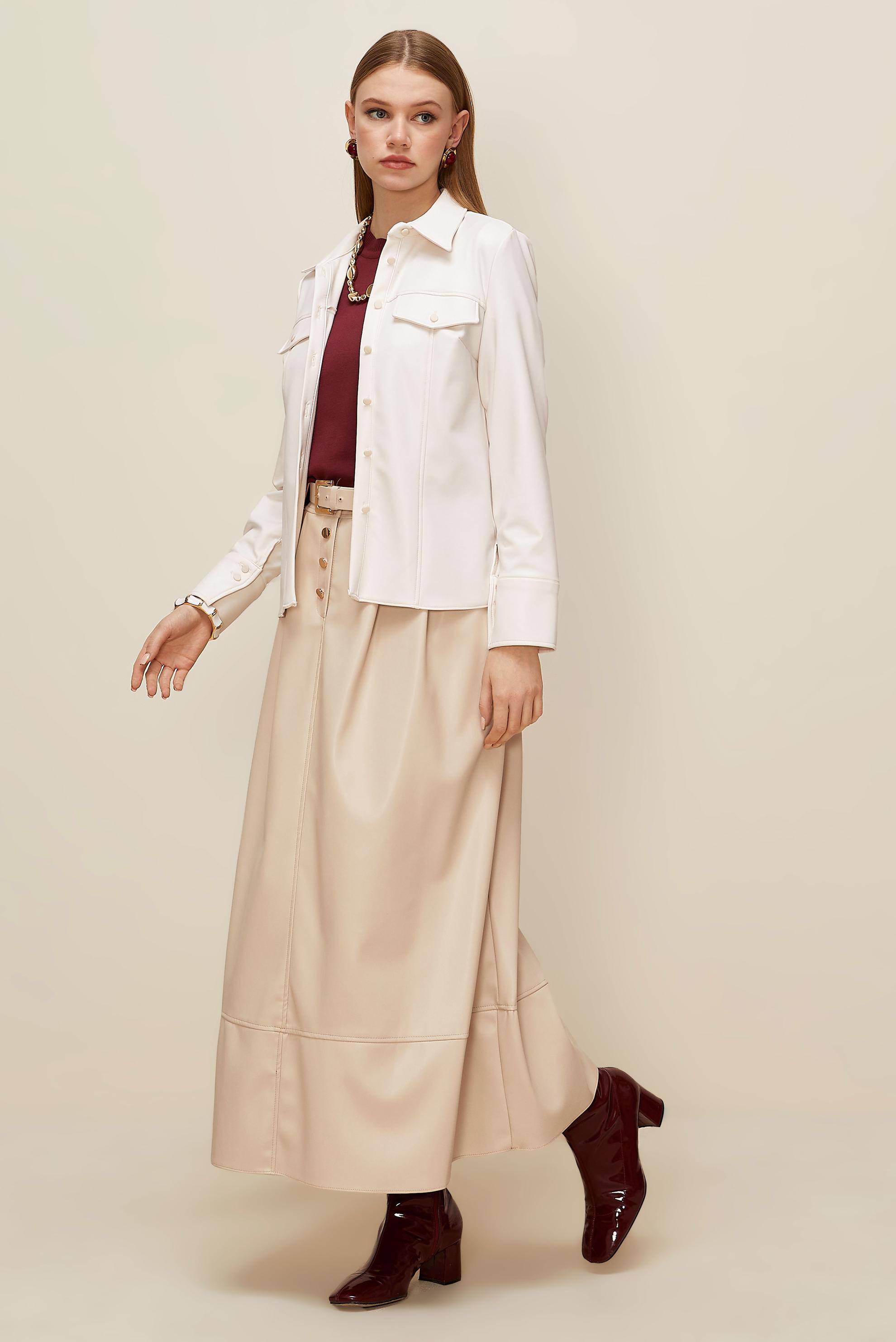 Tesettür giyim BEYAZ SUNİ DERİ BLUZ 46084