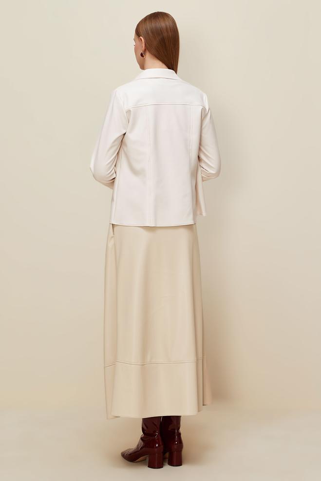 Tesettür giyim BEYAZ SUNİ DERİ BLUZ 46084 - ALVİNA