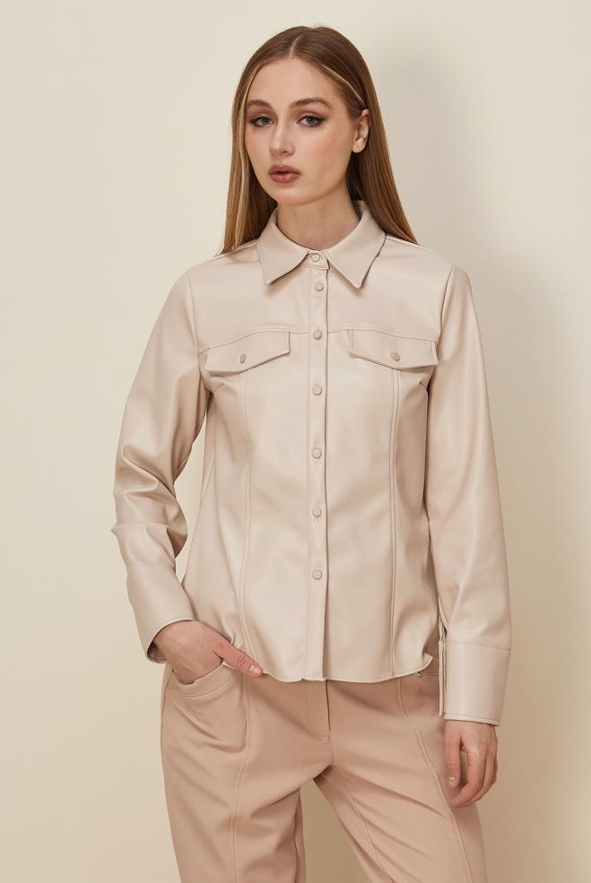 Hijab clothing BEIGE  FAUX-LEATHER BLOUSE 46084 - ALVİNA