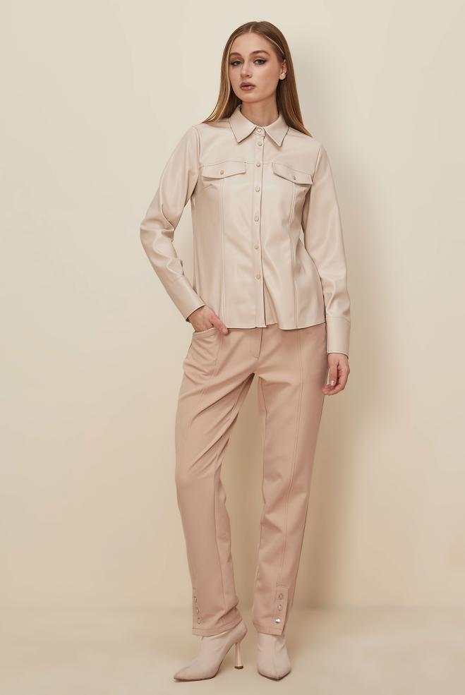 Hijab clothing BEIGE  FAUX-LEATHER BLOUSE 46084 - ALVİNA
