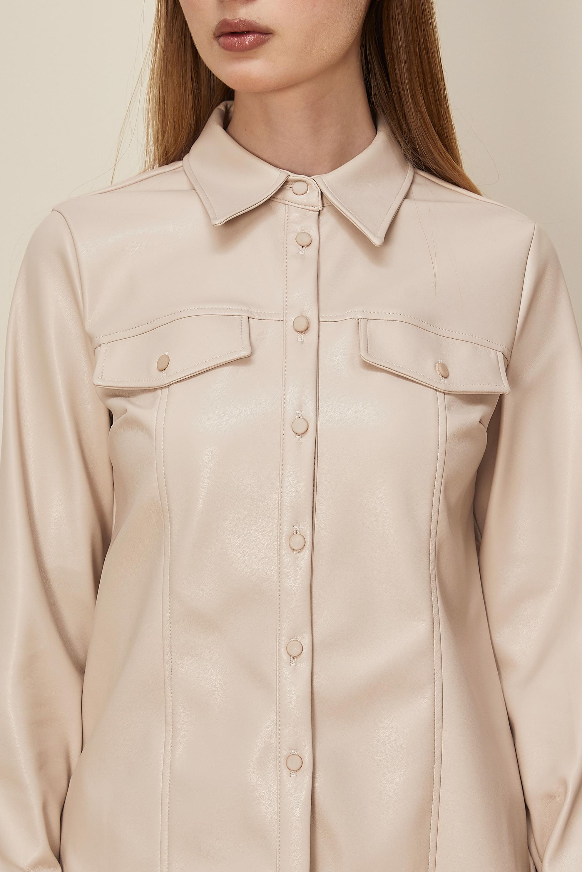 Hijab clothing BEIGE  FAUX-LEATHER BLOUSE 46084