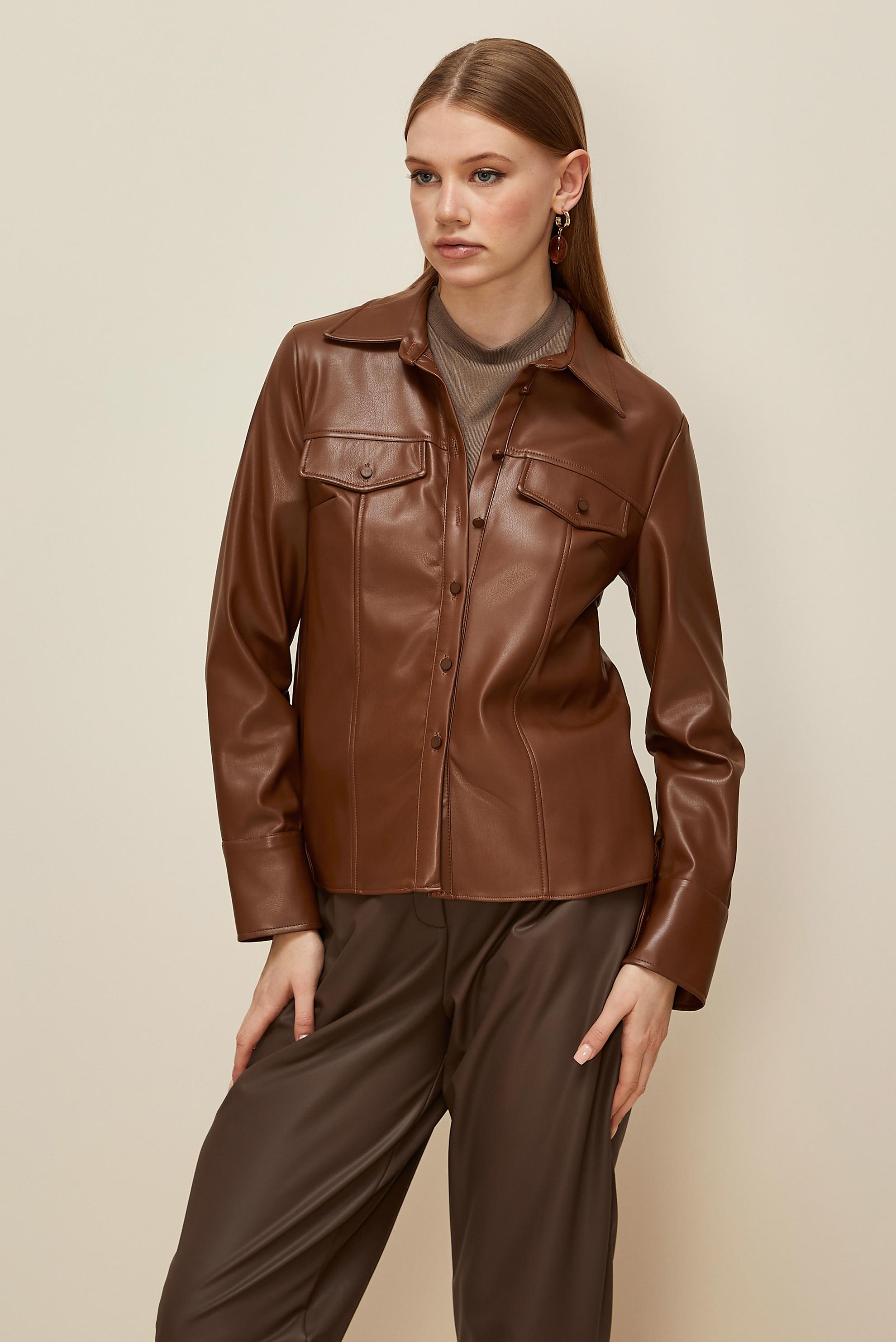 Hijab clothing TABA  FAUX-LEATHER BLOUSE 46084