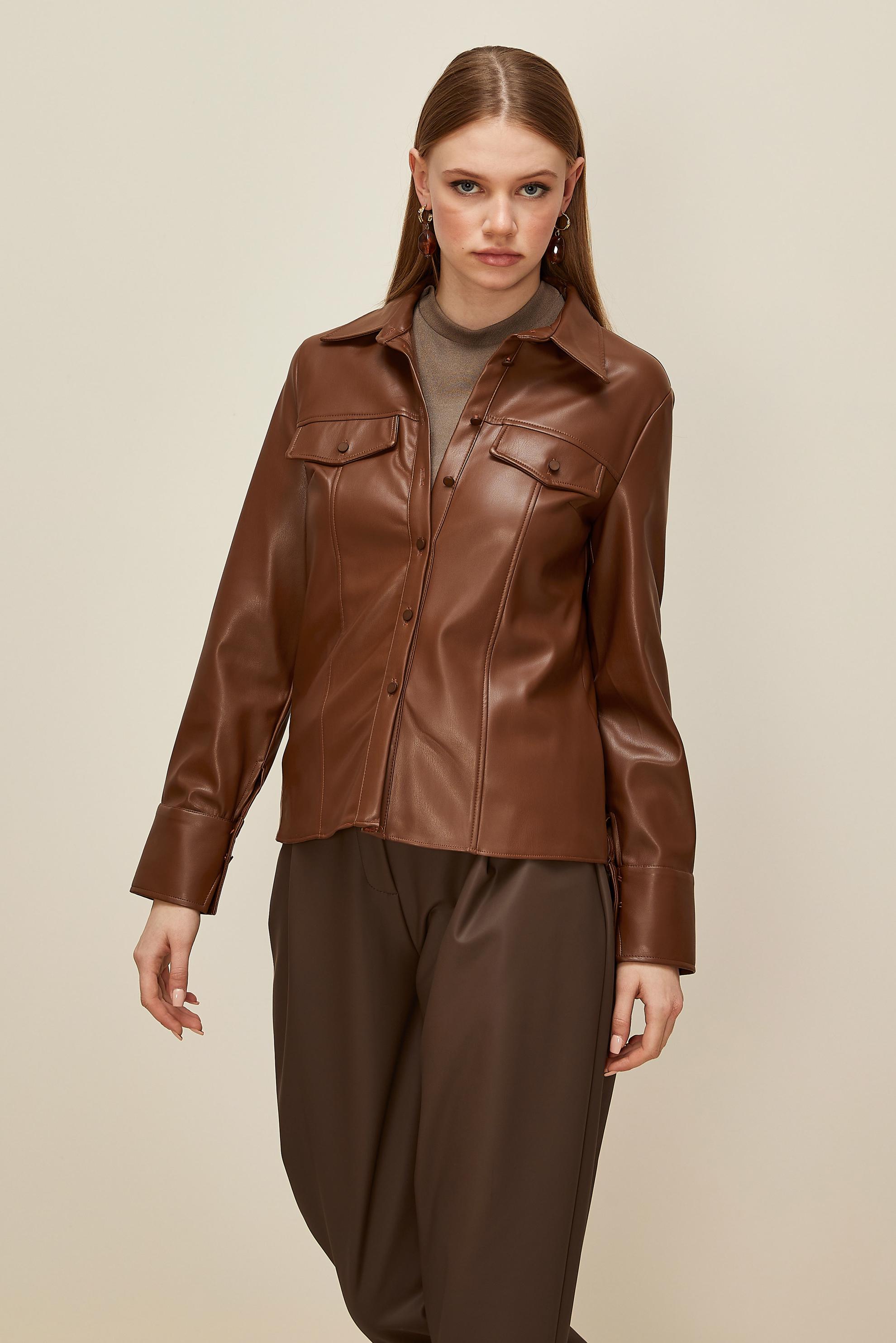 Hijab clothing TABA  FAUX-LEATHER BLOUSE 46084