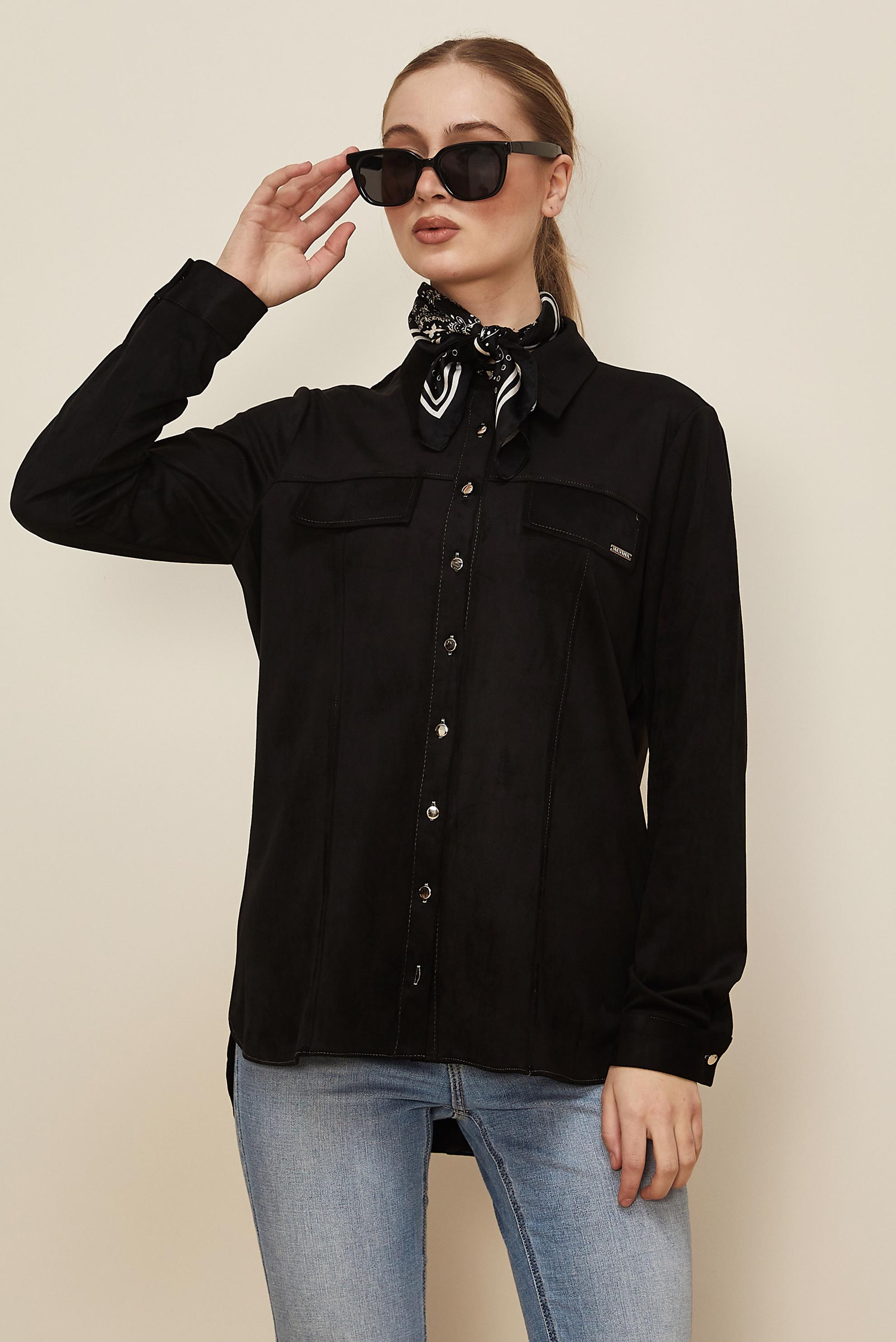 Tesettür giyim SİYAH DÜĞMELİ SÜET BLUZ 46133