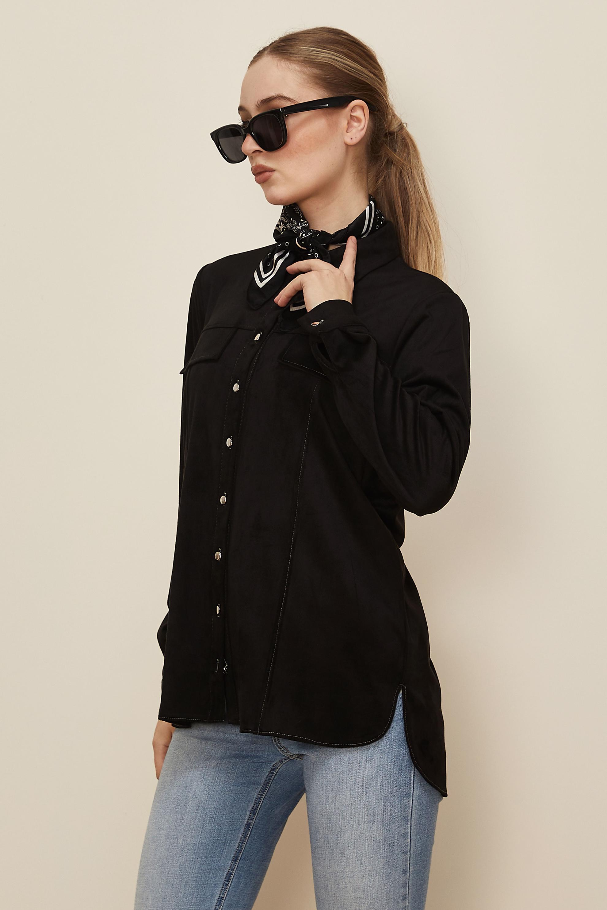 Tesettür giyim SİYAH DÜĞMELİ SÜET BLUZ 46133