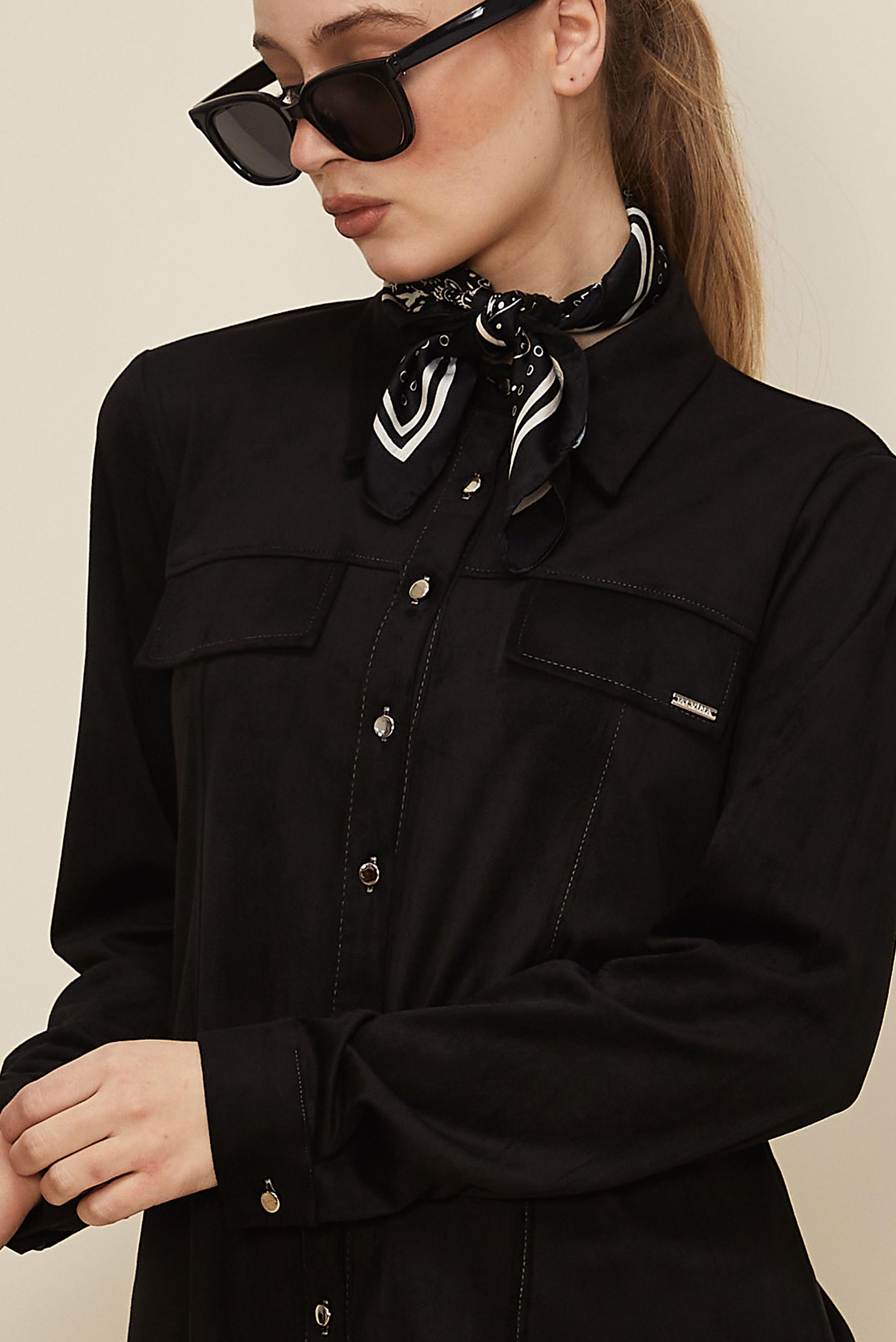 Tesettür giyim SİYAH DÜĞMELİ SÜET BLUZ 46133