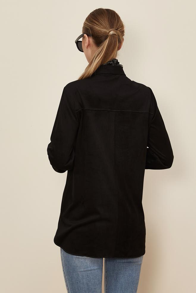 Tesettür giyim SİYAH DÜĞMELİ SÜET BLUZ 46133 - ALVİNA