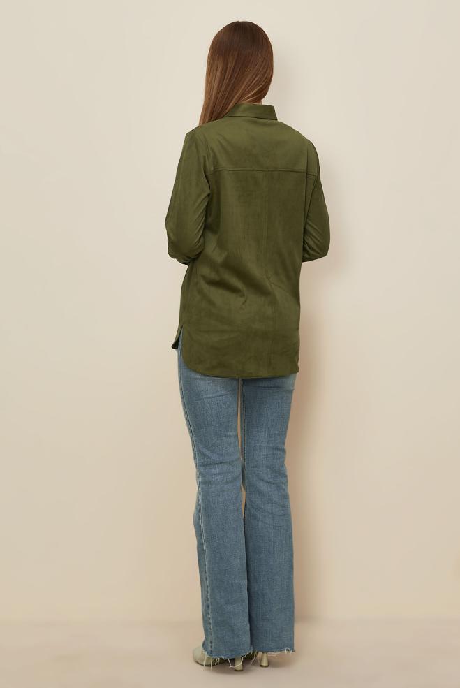 Tesettür giyim HAKİ DÜĞMELİ SÜET BLUZ 46133 - ALVİNA