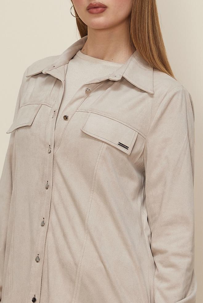 Tesettür giyim BEJ DÜĞMELİ SÜET BLUZ 46133 - ALVİNA