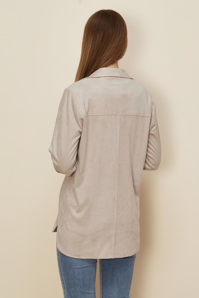 Tesettür giyim BEJ DÜĞMELİ SÜET BLUZ 46133 - ALVİNA