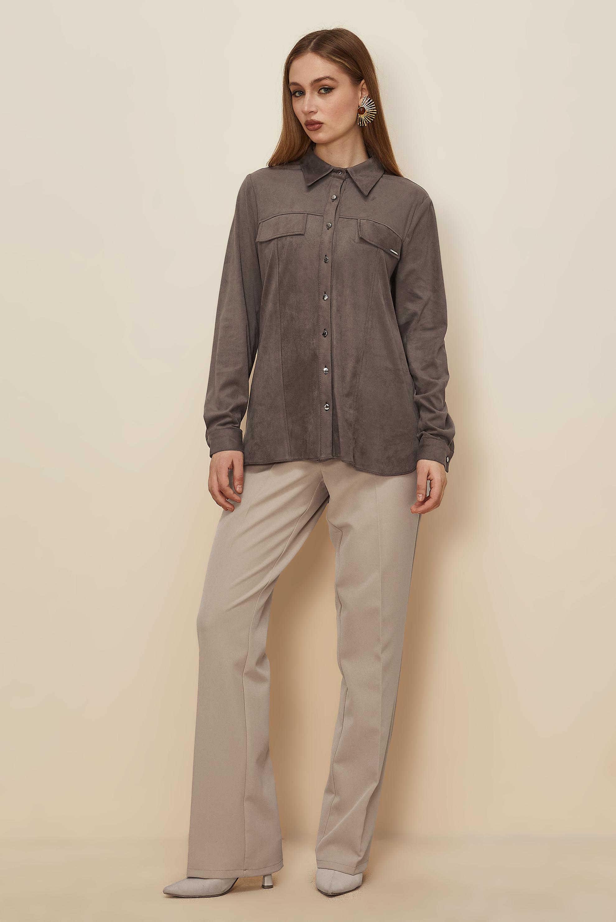 Tesettür giyim VİZON DÜĞMELİ SÜET BLUZ 46133