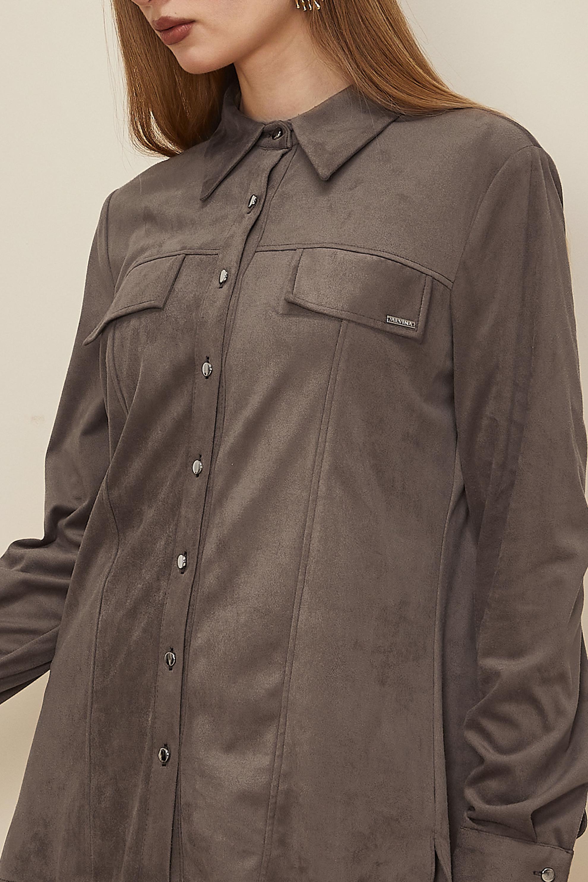 Tesettür giyim VİZON DÜĞMELİ SÜET BLUZ 46133