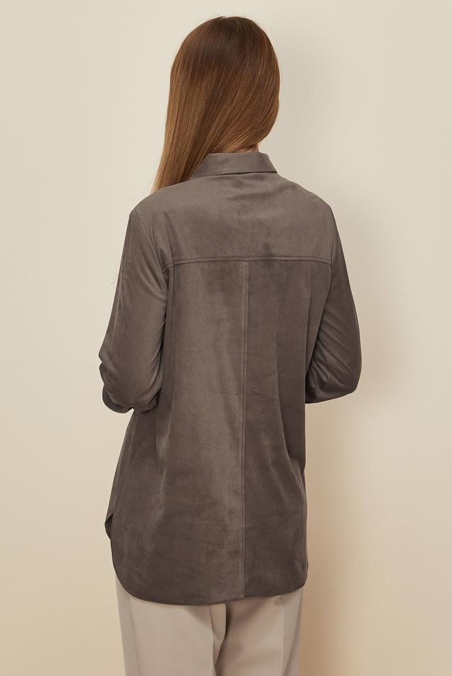 Tesettür giyim VİZON DÜĞMELİ SÜET BLUZ 46133 - ALVİNA