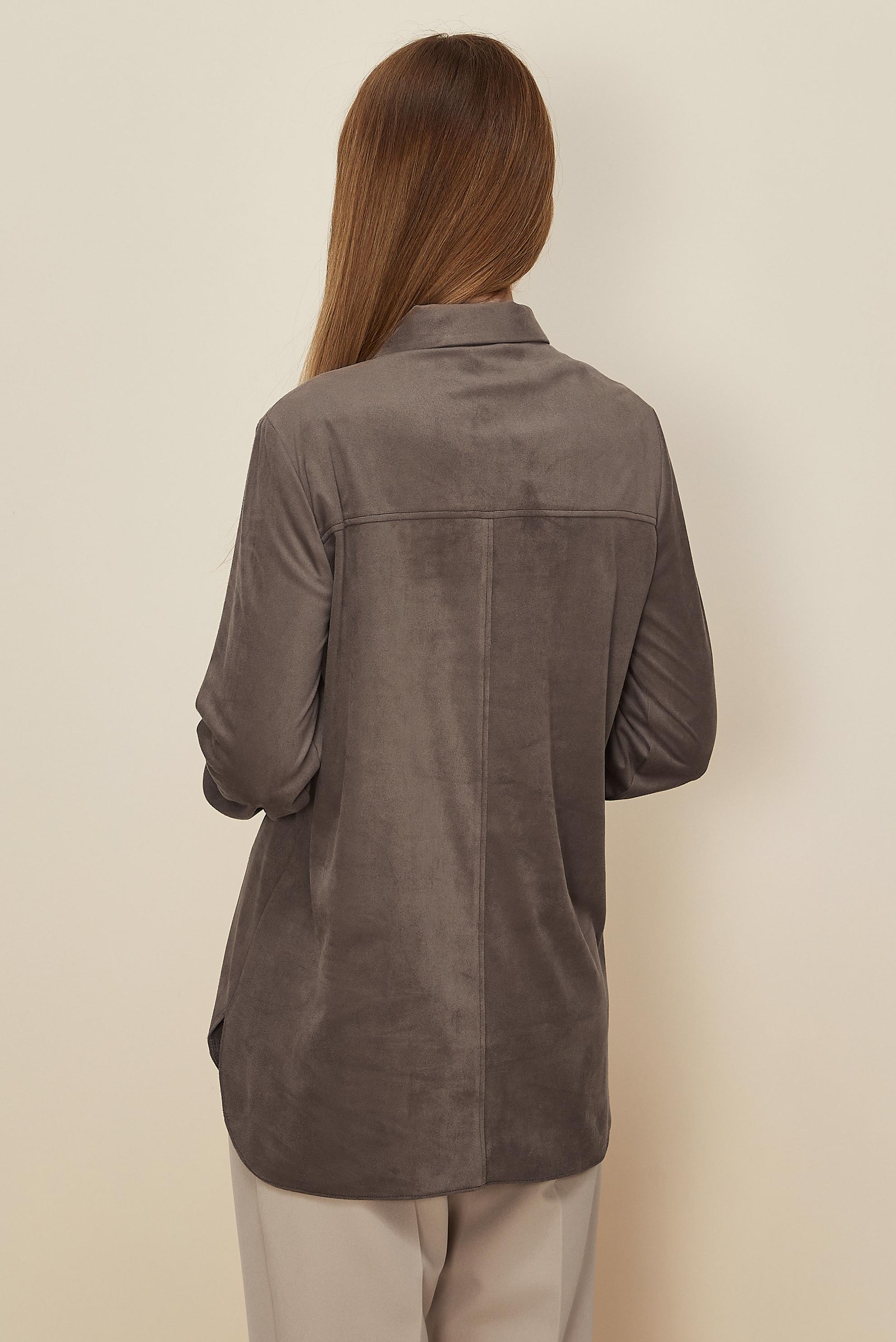 Tesettür giyim VİZON DÜĞMELİ SÜET BLUZ 46133