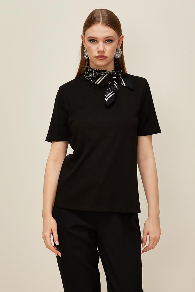 Hijab clothing BLACK SHORT SLEEVED BLOUSE 46145 - ALVİNA