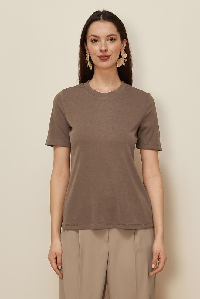 Tesettür giyim KAHVE KISA KOLLU BLUZ 46145 - ALVİNA