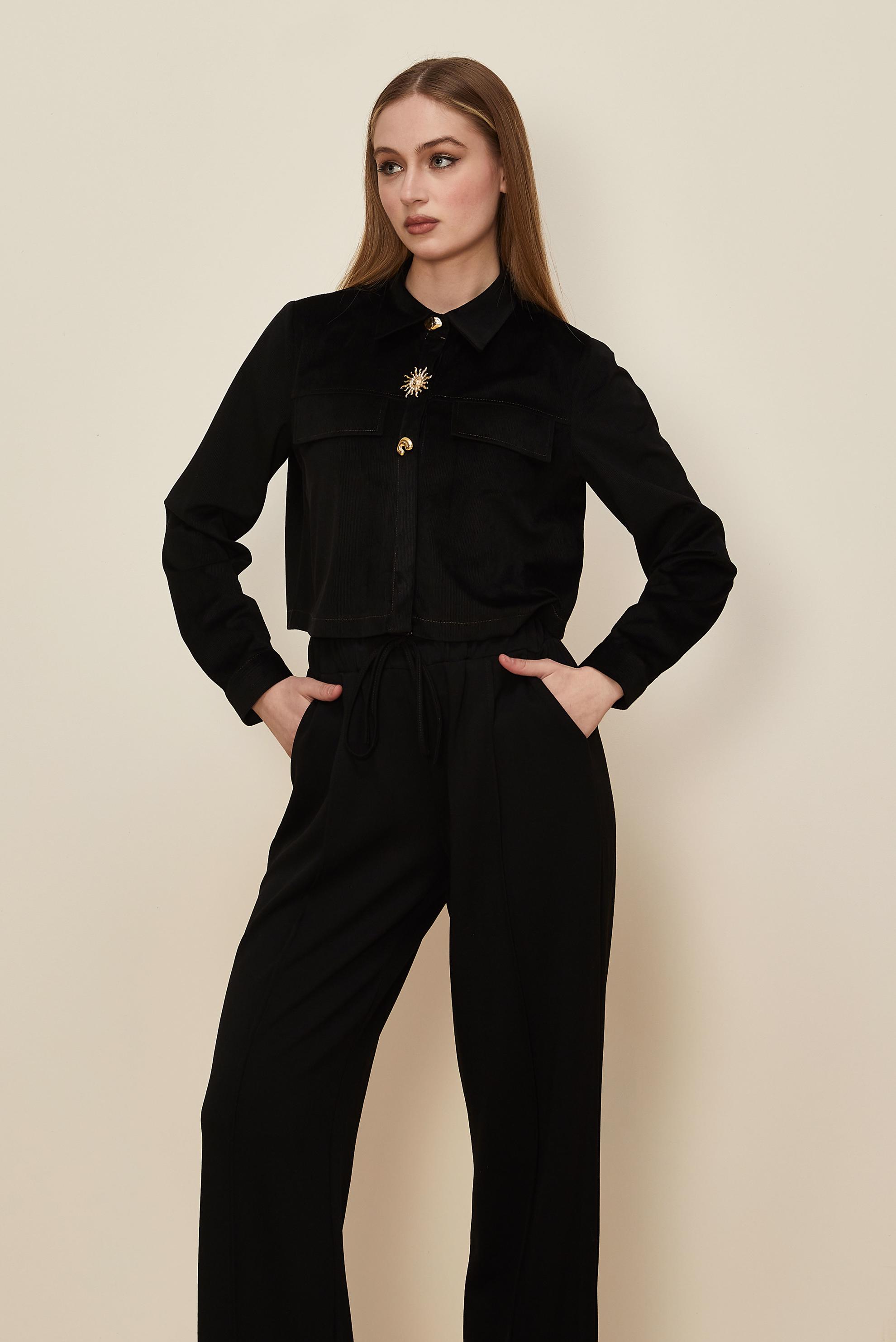 Hijab clothing BLACK BUTTON DETAILED SUEDE BLOUSE 46238