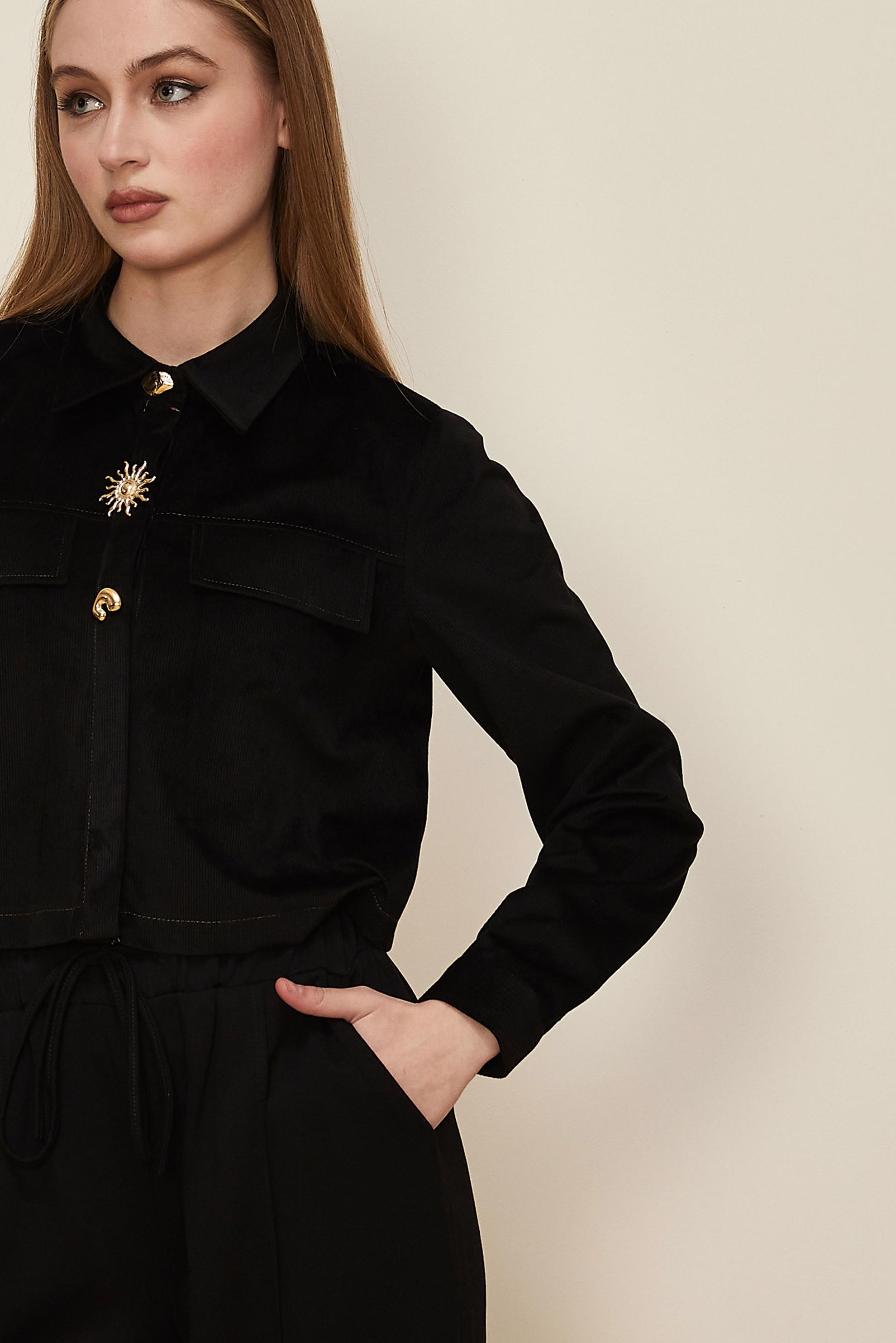 Hijab clothing BLACK BUTTON DETAILED SUEDE BLOUSE 46238