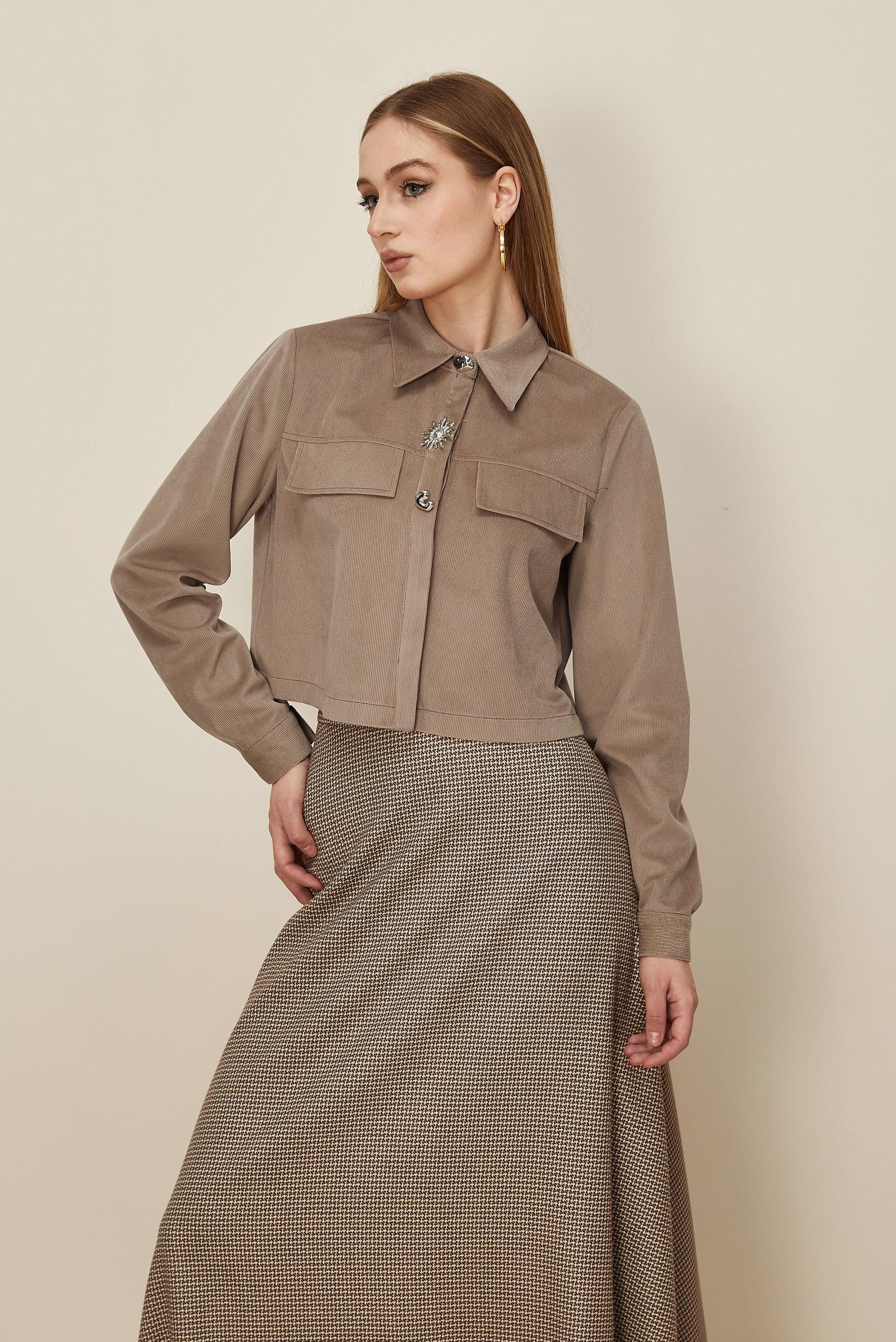 Hijab clothing BEIGE BUTTON DETAILED SUEDE BLOUSE 46238