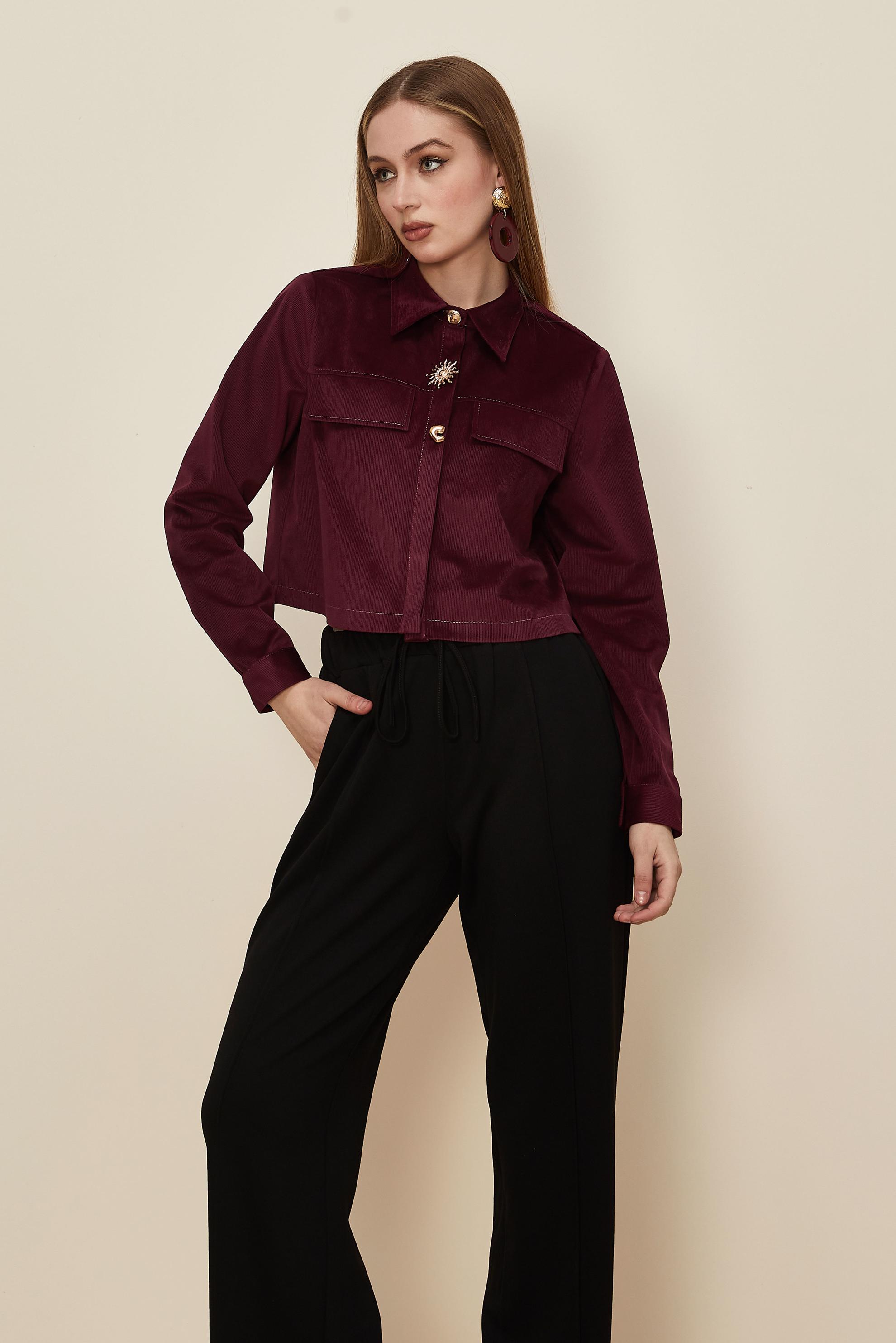 Hijab clothing CLARET RED BUTTON DETAILED SUEDE BLOUSE 46238