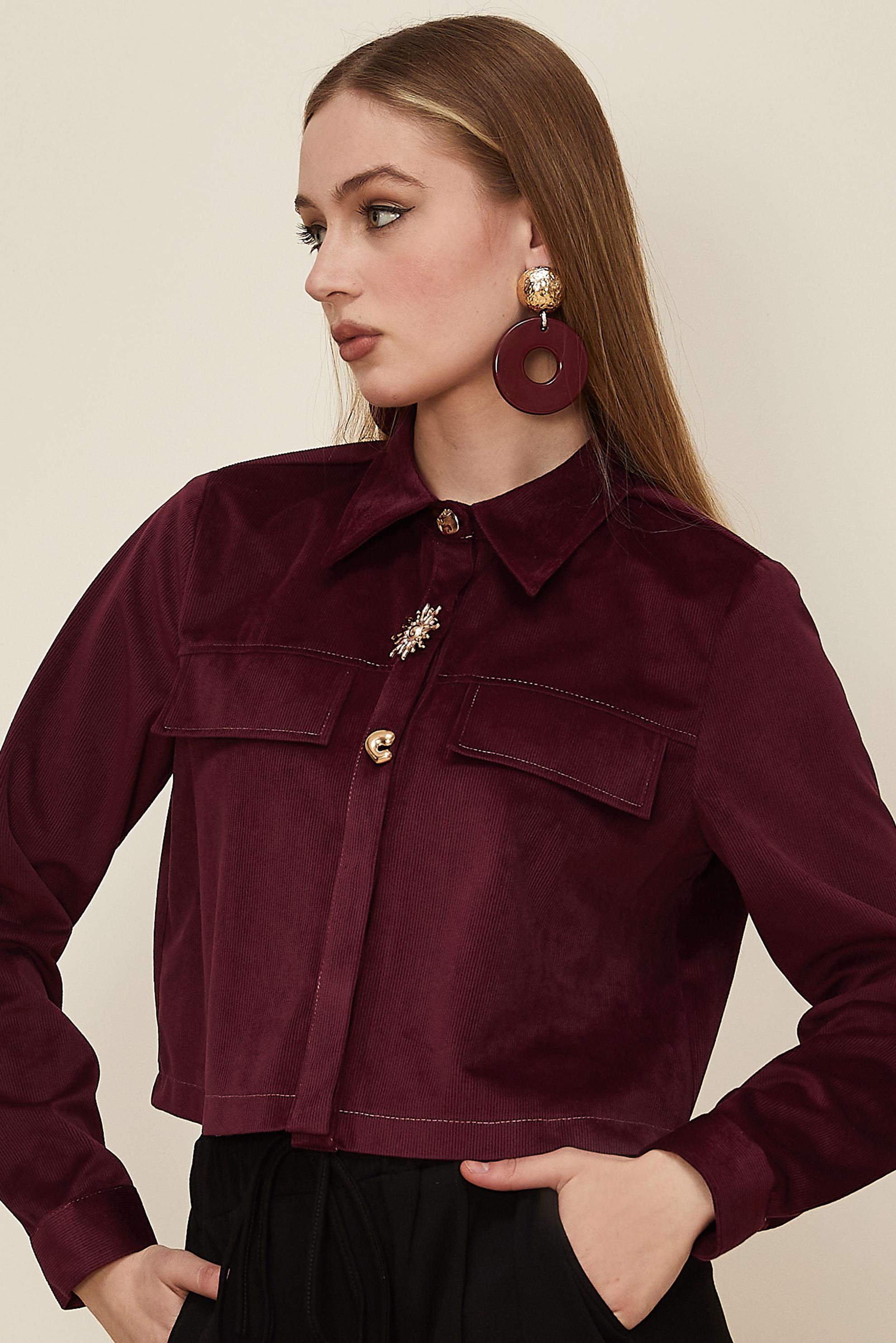Hijab clothing CLARET RED BUTTON DETAILED SUEDE BLOUSE 46238