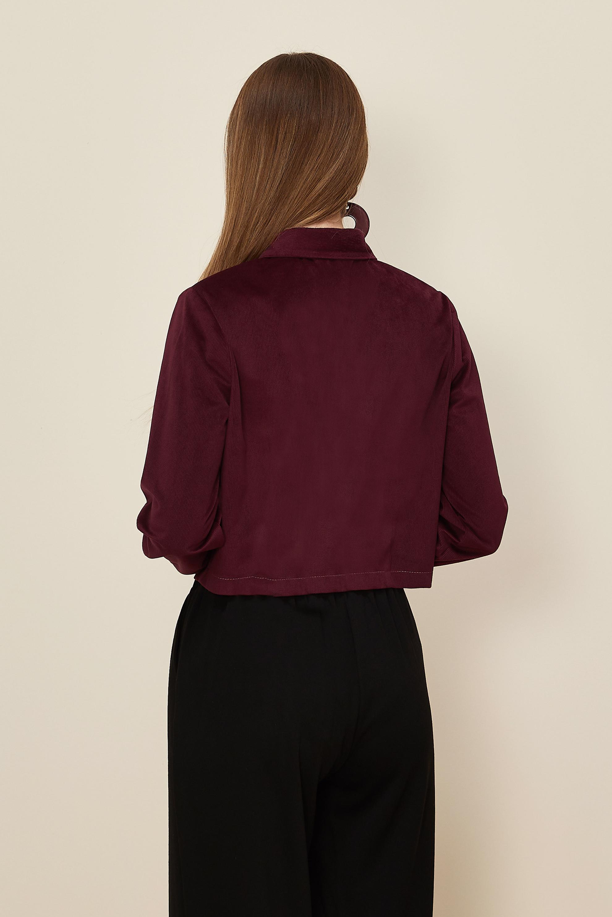 Hijab clothing CLARET RED BUTTON DETAILED SUEDE BLOUSE 46238