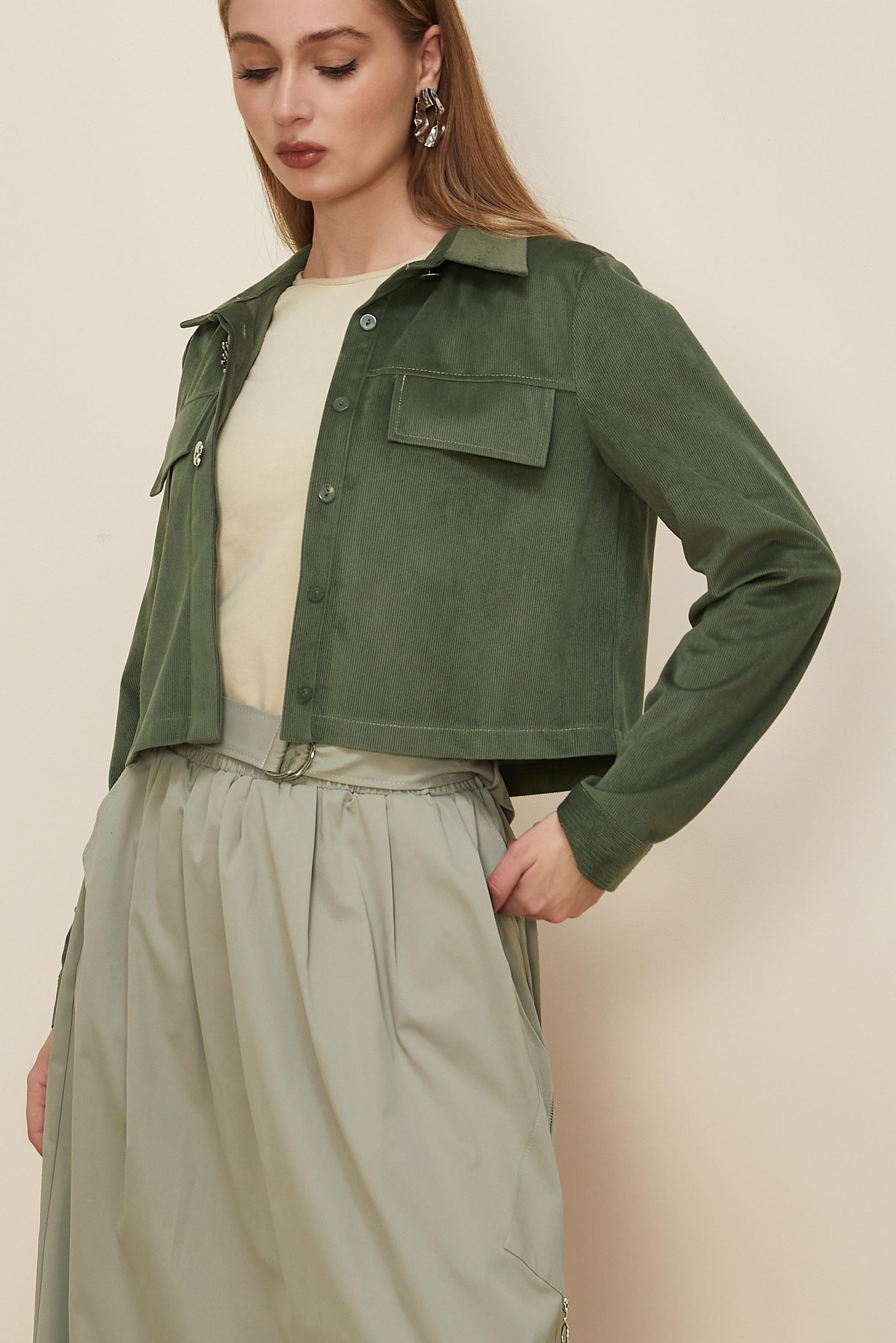 Hijab clothing KHAKI BUTTON DETAILED SUEDE BLOUSE 46238