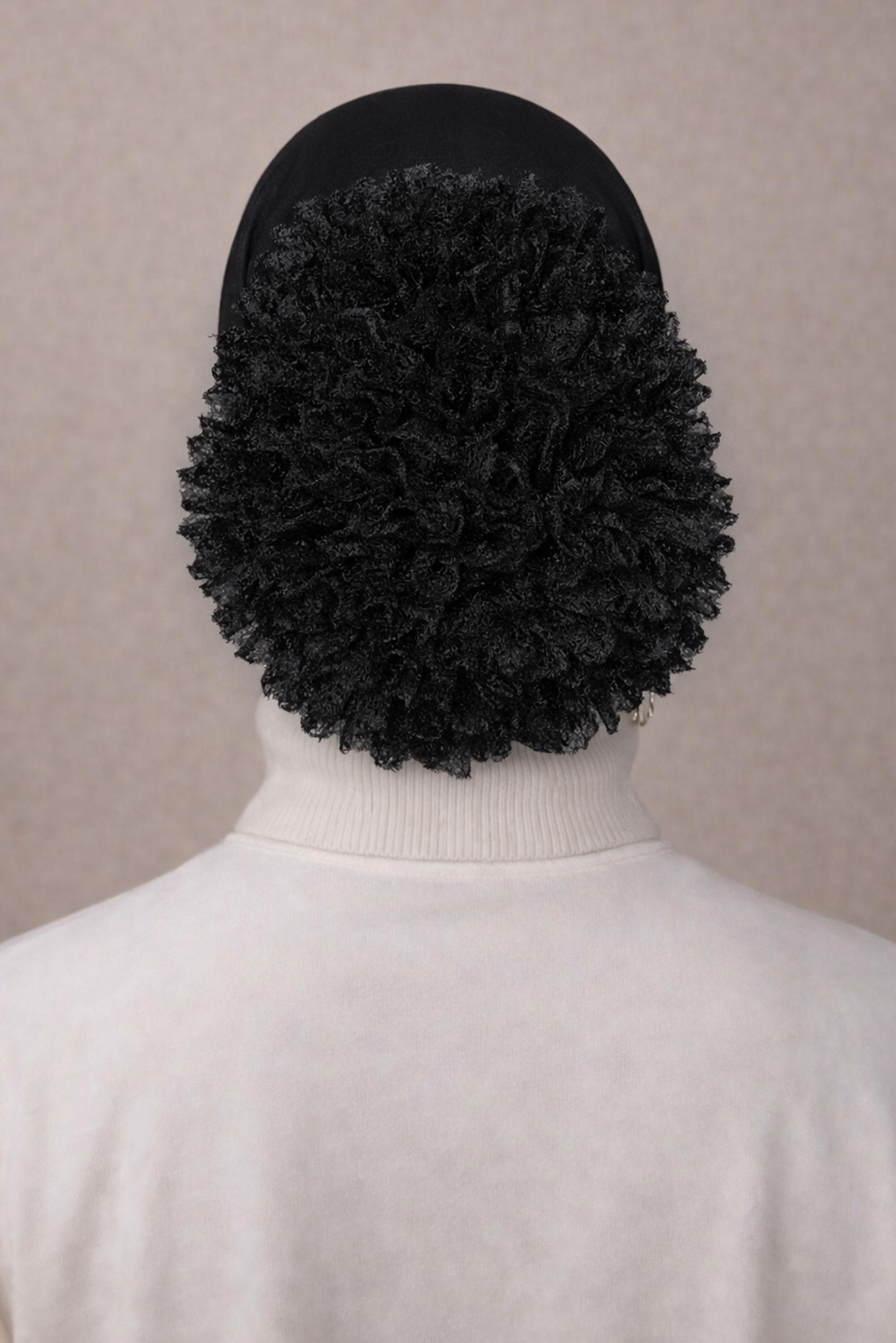 Tesettür giyim SİYAH ALVİNA DİKİŞLİ FIRFIRLI BONE 40075-1