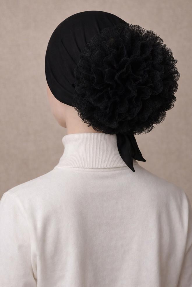 Tesettür giyim SİYAH ALVİNA DİKİŞSİZ FIRFIRLI BONE 40076-1 - ALVİNA