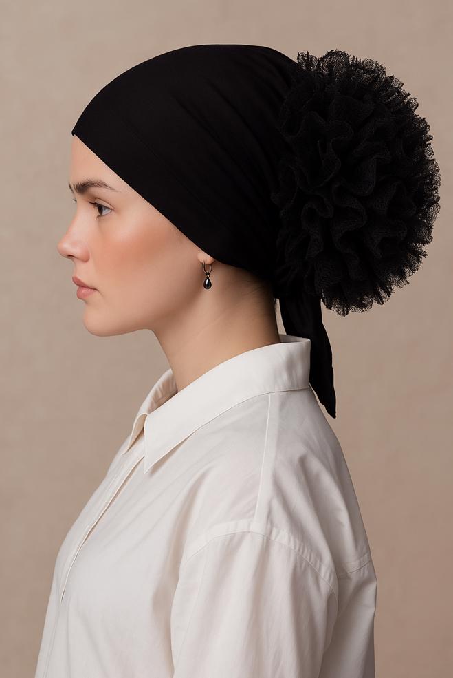 Tesettür giyim SİYAH ALVİNA DİKİŞSİZ FIRFIRLI BONE 40074-1 - ALVİNA