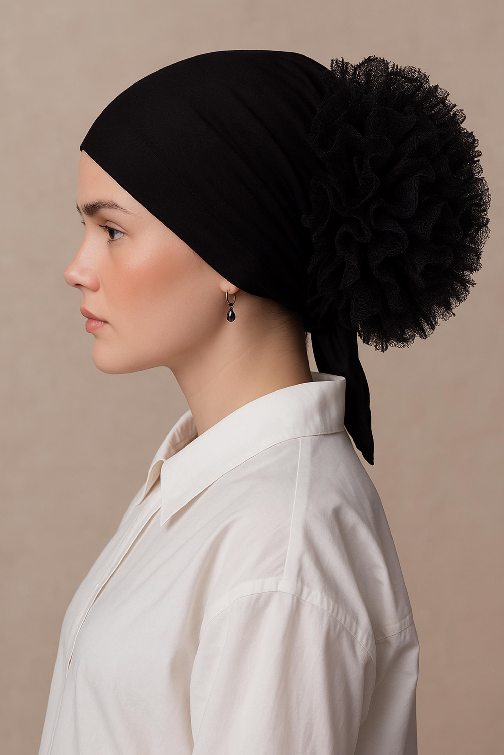 Tesettür giyim SİYAH ALVİNA DİKİŞSİZ FIRFIRLI BONE 40074-1