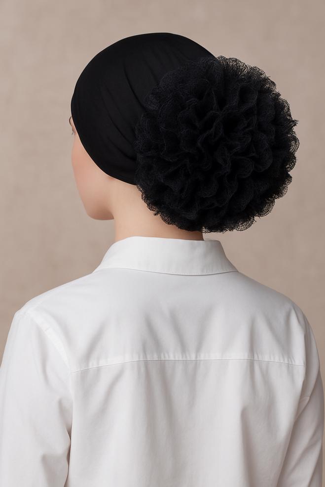 Tesettür giyim SİYAH ALVİNA DİKİŞSİZ FIRFIRLI BONE 40074-1 - ALVİNA