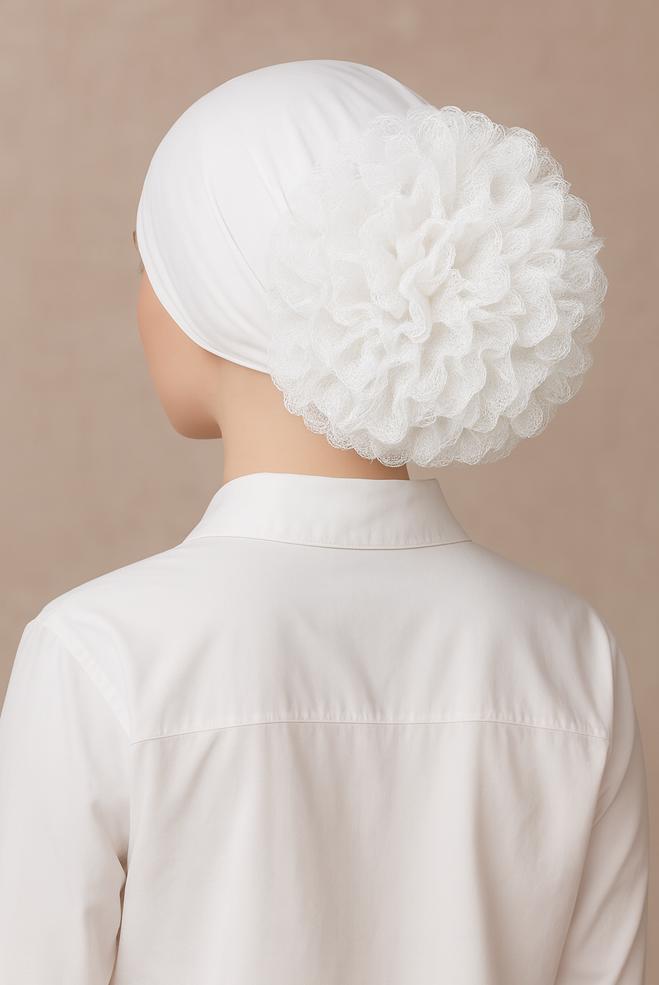 Tesettür giyim BEYAZ ALVİNA DİKİŞSİZ FIRFIRLI BONE 40074-1 - ALVİNA