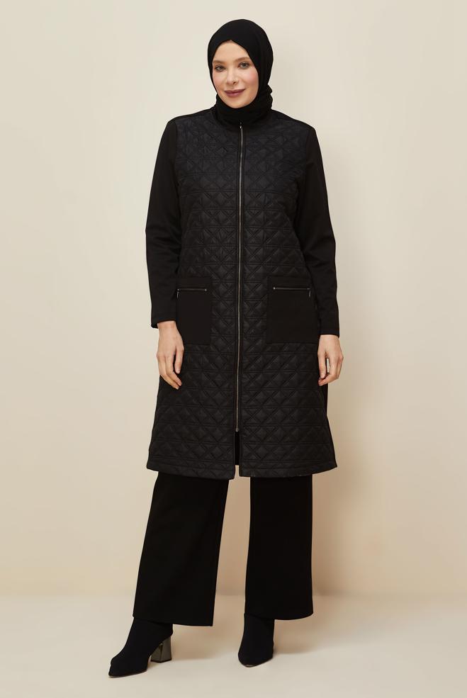 Vêtements hijab NOIR VESTE GRANDE TAILLE 20645 - ALVİNA