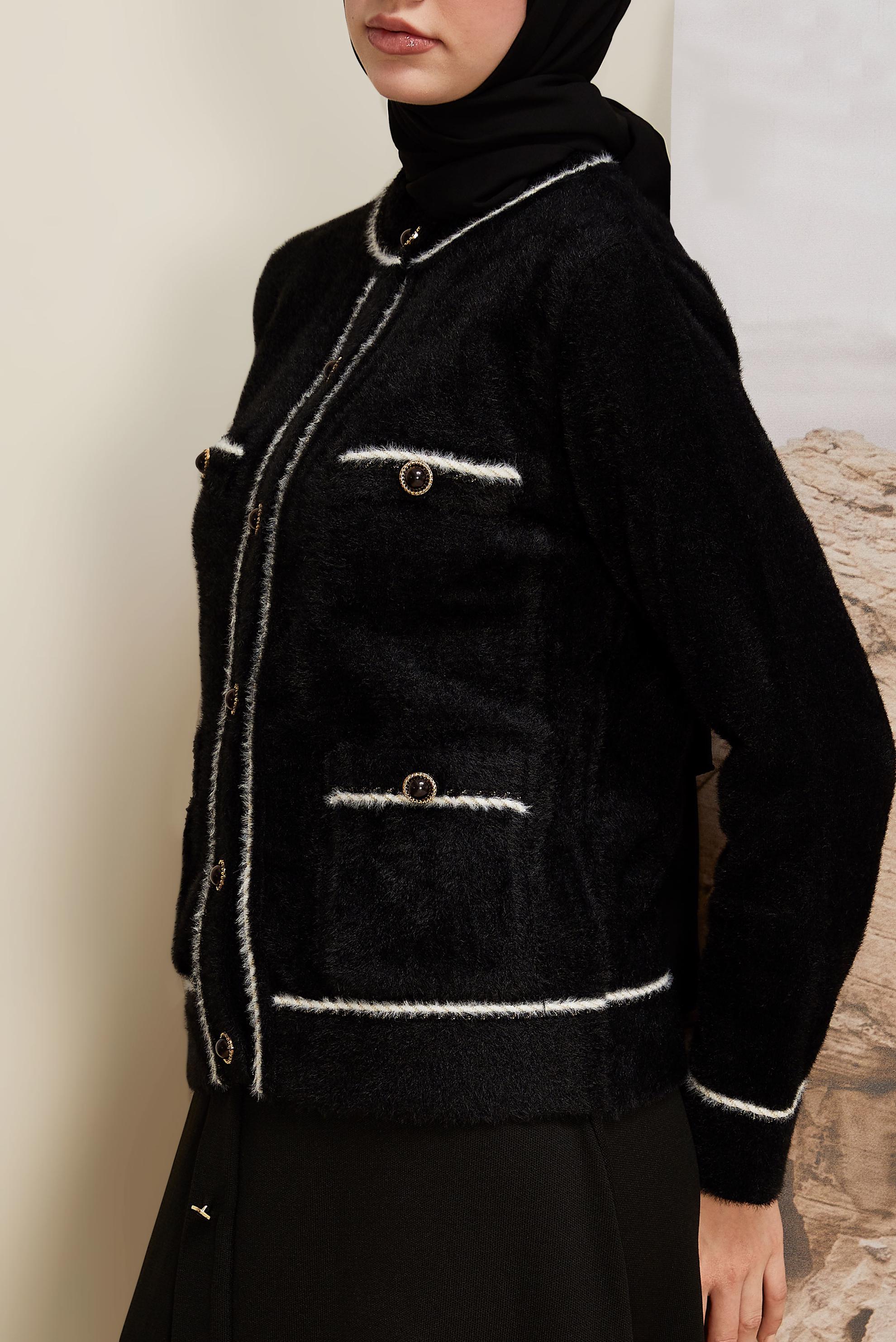 Tesettür giyim SİYAH DÜĞME DETAYLI TRİKO CEKET 45932