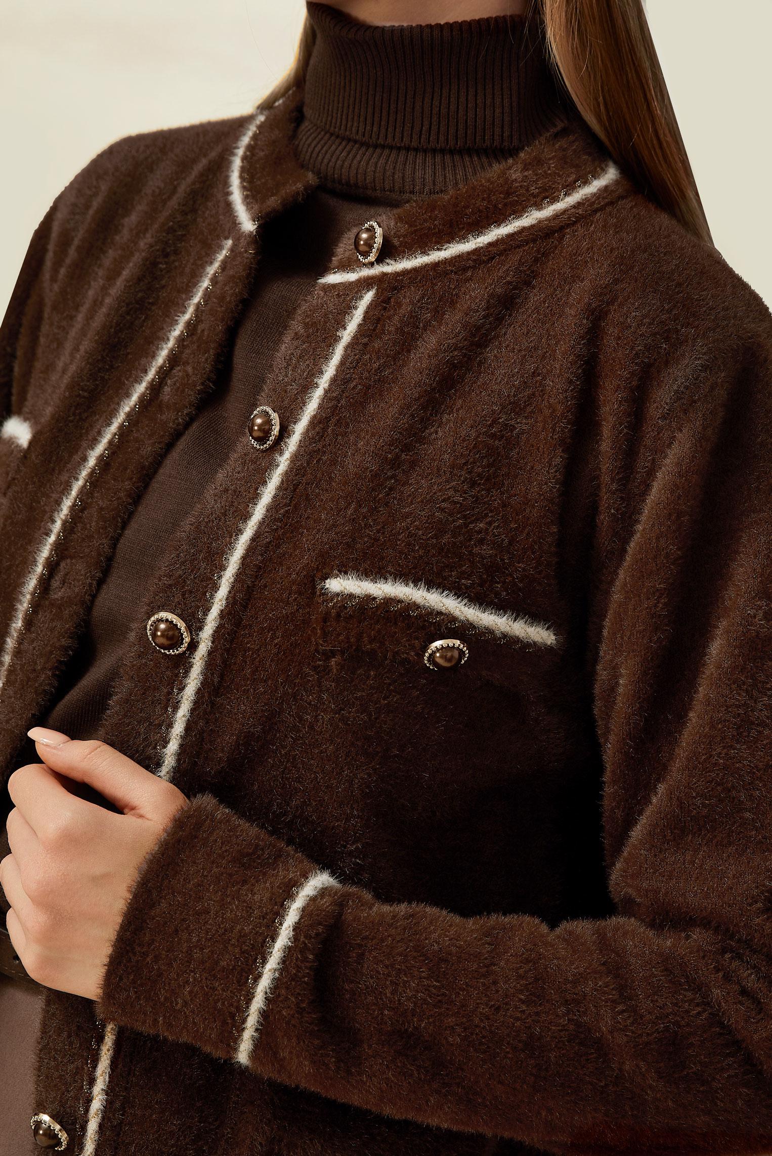 Tesettür giyim KAHVE DÜĞME DETAYLI TRİKO CEKET 45932