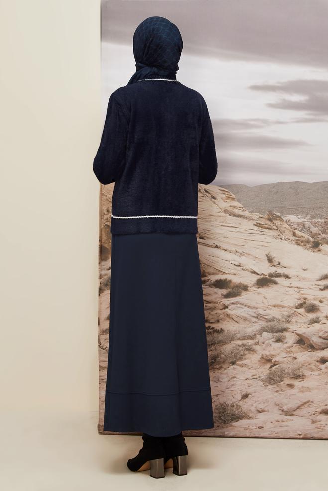 Tesettür giyim LACİVERT DÜĞME DETAYLI TRİKO CEKET 45932 - ALVİNA