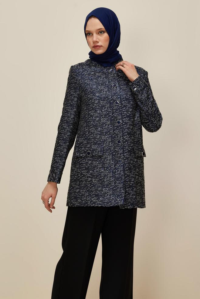 Tesettür giyim LACİVERT JAKAR CEKET 45938 - ALVİNA