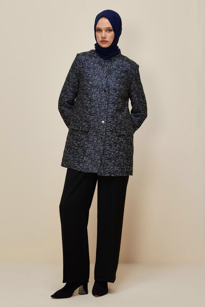 Tesettür giyim LACİVERT JAKAR CEKET 45938 - ALVİNA