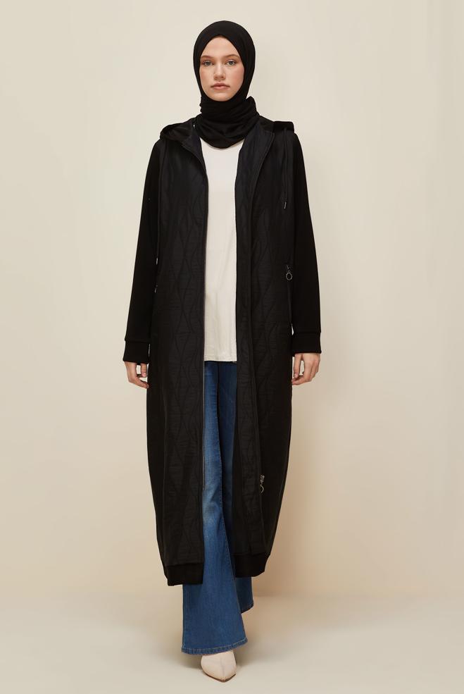 Tesettür giyim SİYAH KAPÜŞONLU KAPİTONE GİY ÇIK 45968 - ALVİNA