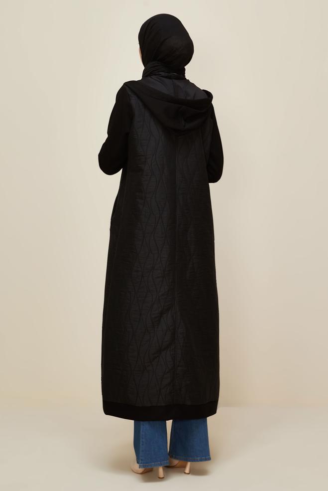Tesettür giyim SİYAH KAPÜŞONLU KAPİTONE GİY ÇIK 45968 - ALVİNA